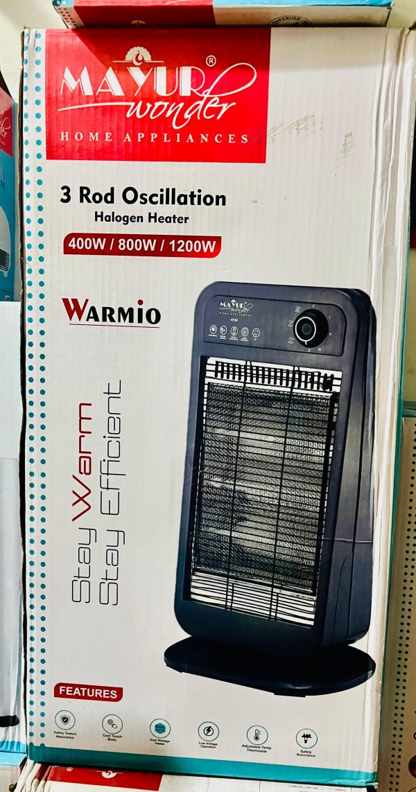 MAYUR WONDER WARMIO 3 ROD OSCILLATION HALOGEN HEATER (WHITE/GREY) - Image 2