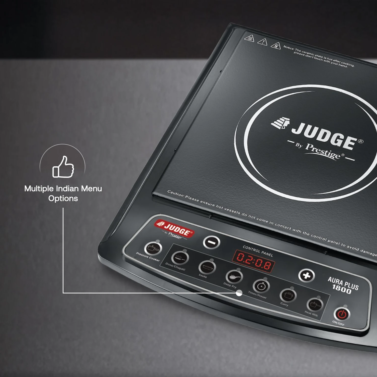 Judge Prestige 1800 W Induction Cooktop Push Button (Black, Aura Plus Multiple Indian Menu Option|Convenient Timer Function) - Image 4