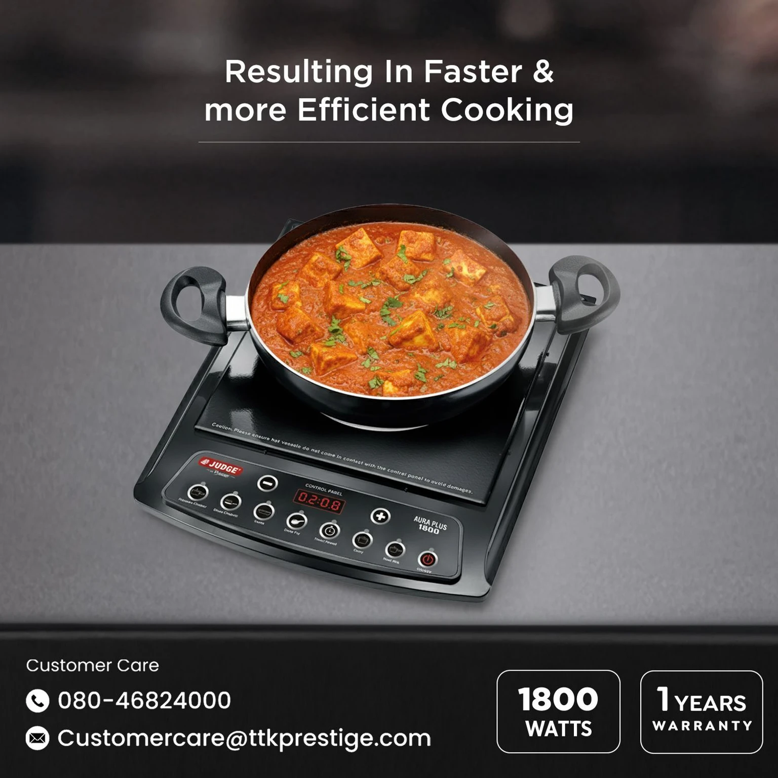Judge Prestige 1800 W Induction Cooktop Push Button (Black, Aura Plus Multiple Indian Menu Option|Convenient Timer Function) - Image 6
