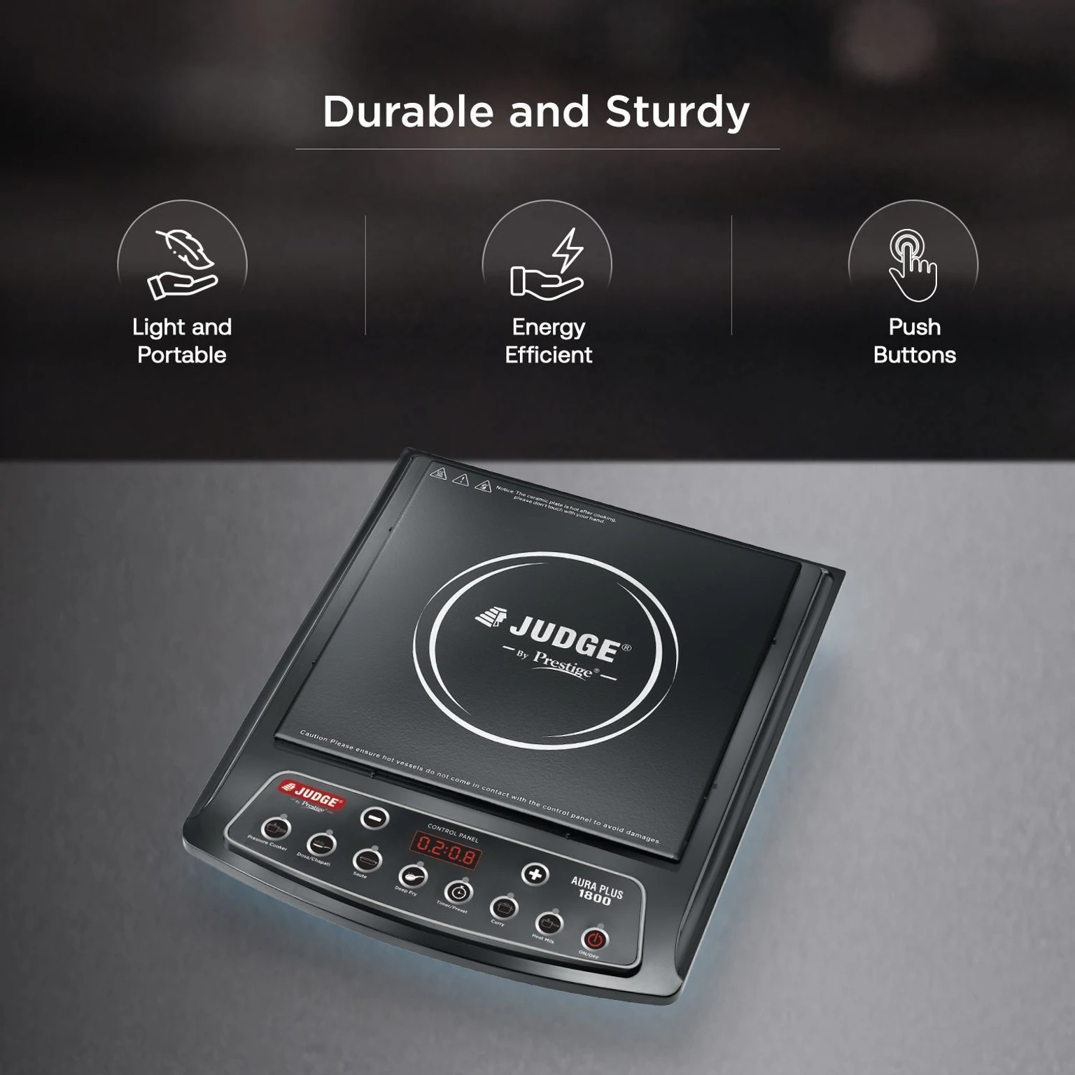 Judge Prestige 1800 W Induction Cooktop Push Button (Black, Aura Plus Multiple Indian Menu Option|Convenient Timer Function) - Image 5